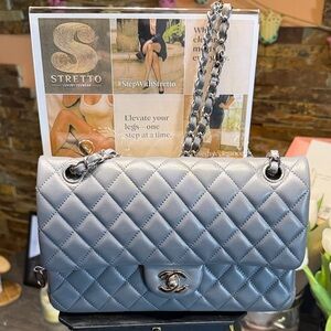 Quilted Classic Flap Bag in Grey with Silver hardware
